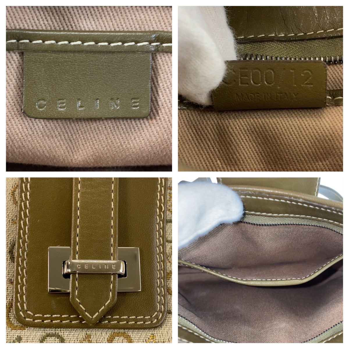 Celine Shoulder Bag Canvas, Leather Beige Khaki Silver Metal Shoulder Bag Accessory Pouch C Macadam Women Used Authentic