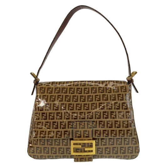 Fendi Shoulder Bag Enamel Brown Zucchino Mamma Bucket