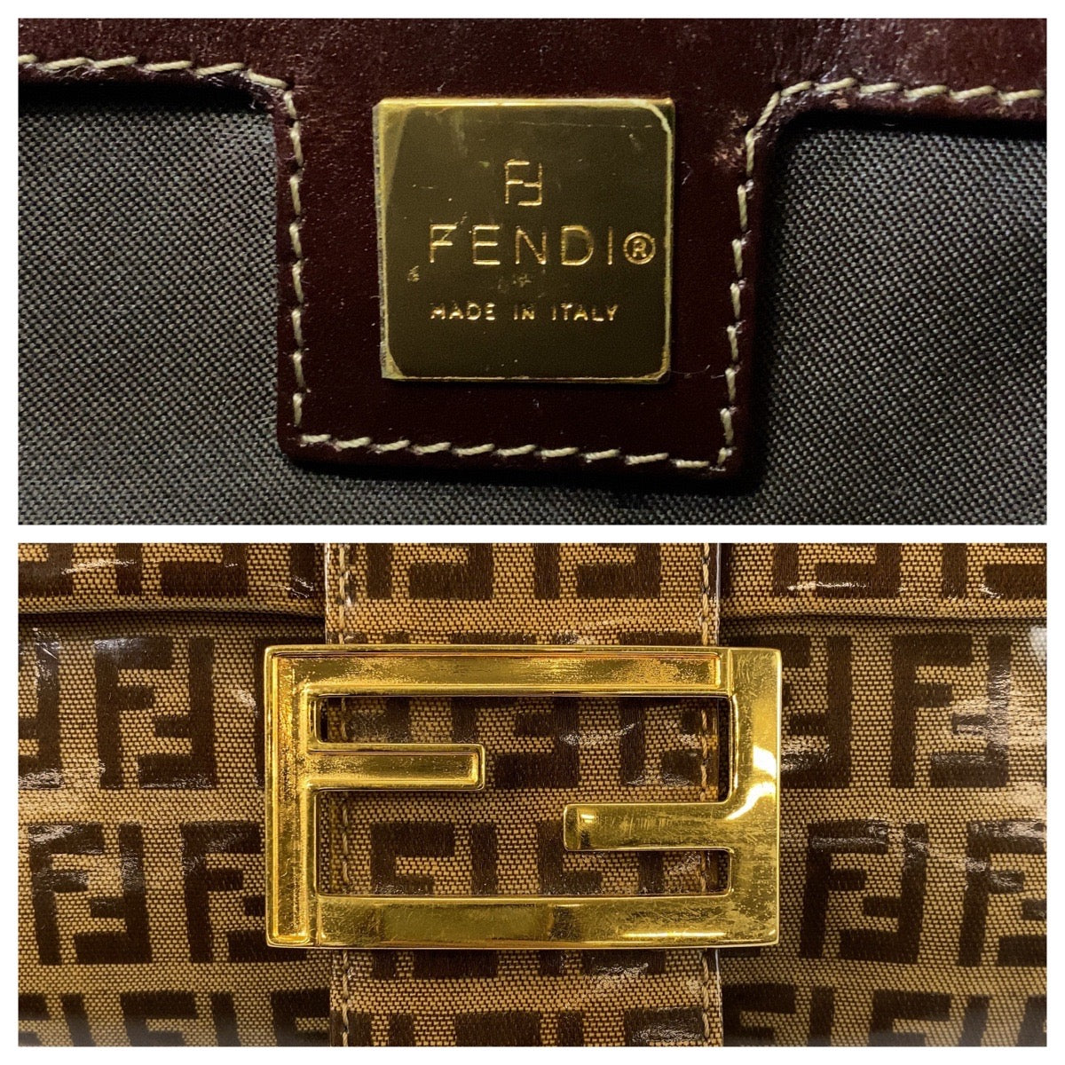 Fendi Shoulder Bag Enamel Brown Zucchino Mamma Bucket