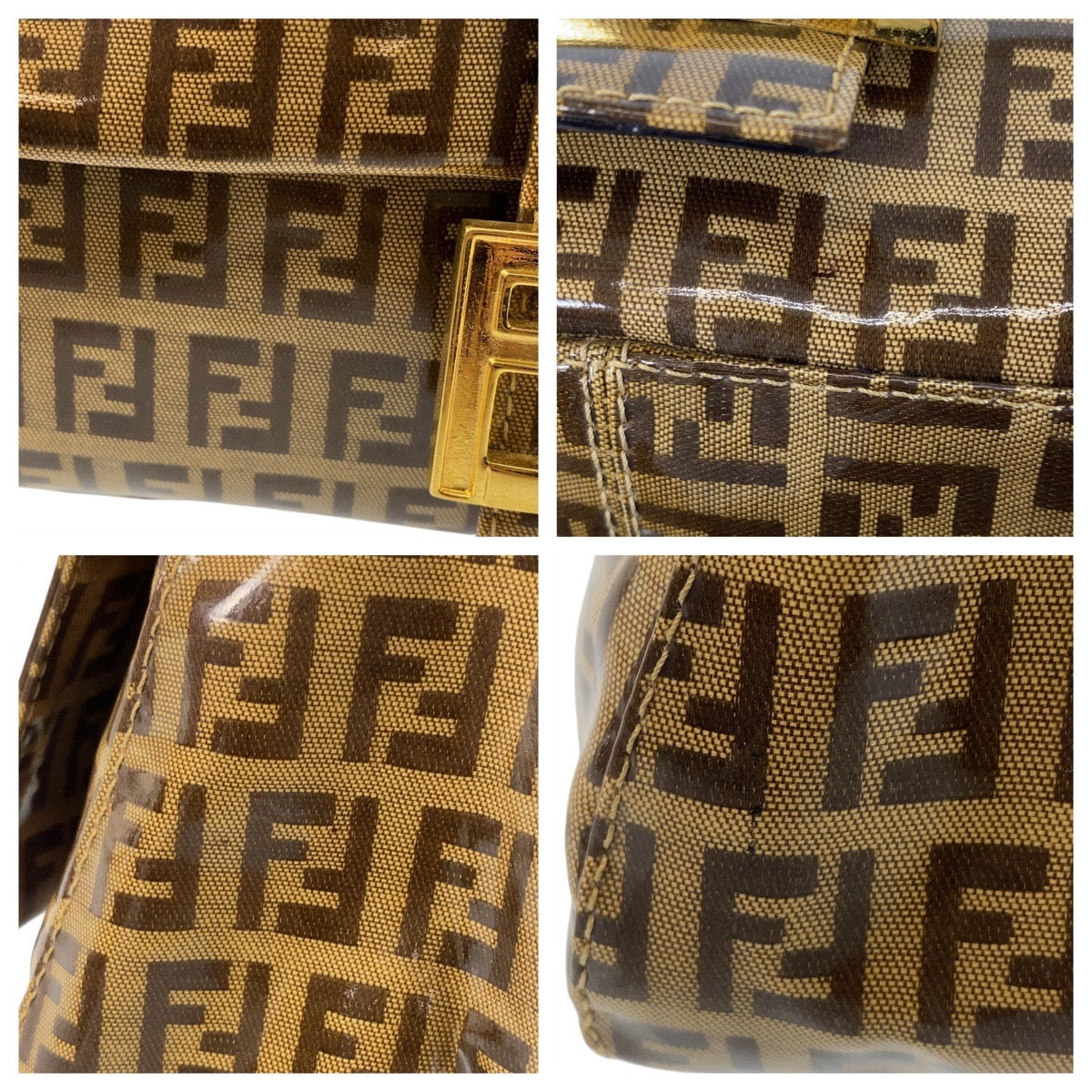 Fendi Shoulder Bag Enamel Brown Zucchino Mamma Bucket