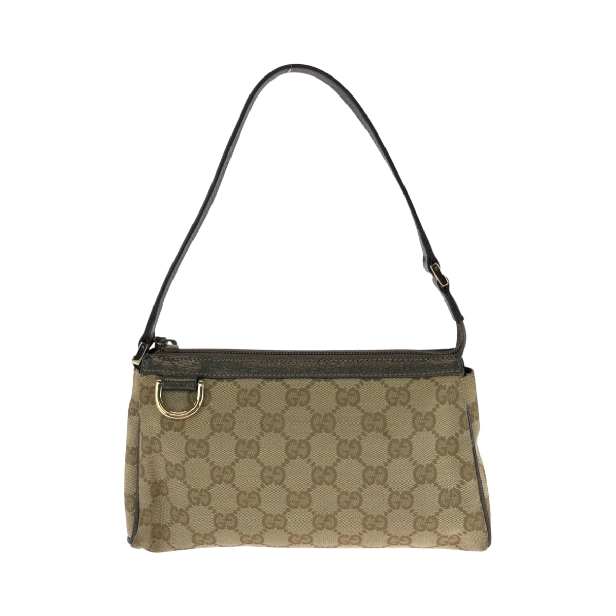 Gucci Handbag 145750 Canvas Brown Metallic Khaki Gray Gold Metal Handbag Accessory Pouch Women Used Authentic