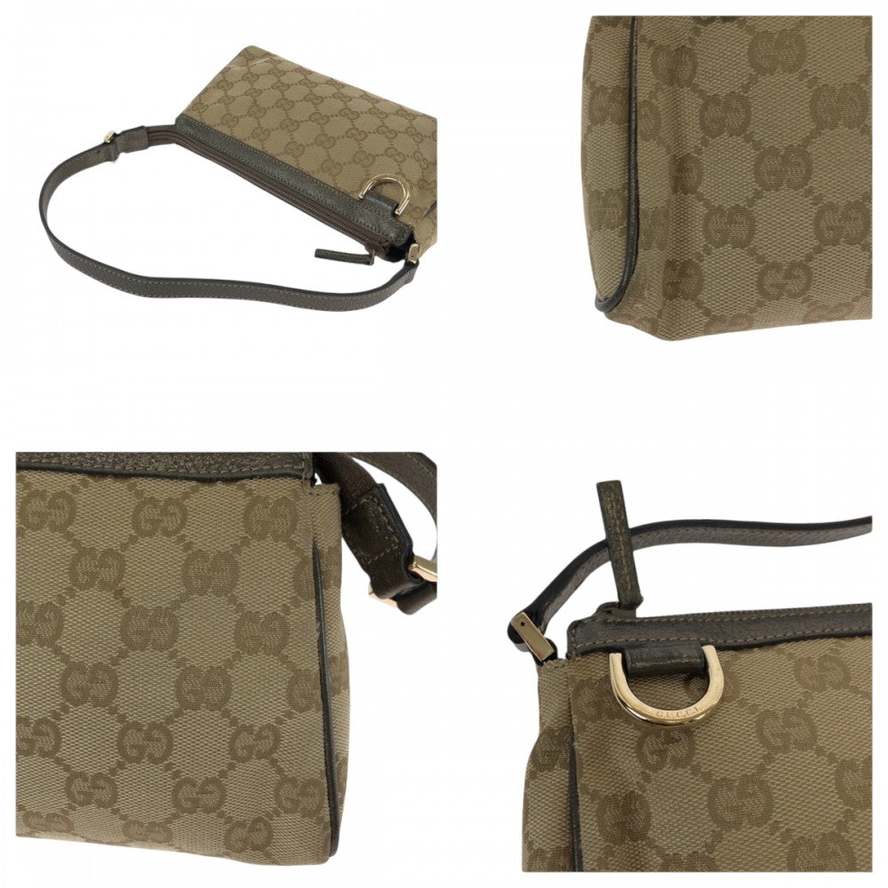 Gucci Handbag 145750 Canvas Brown Metallic Khaki Gray Gold Metal Handbag Accessory Pouch Women Used Authentic