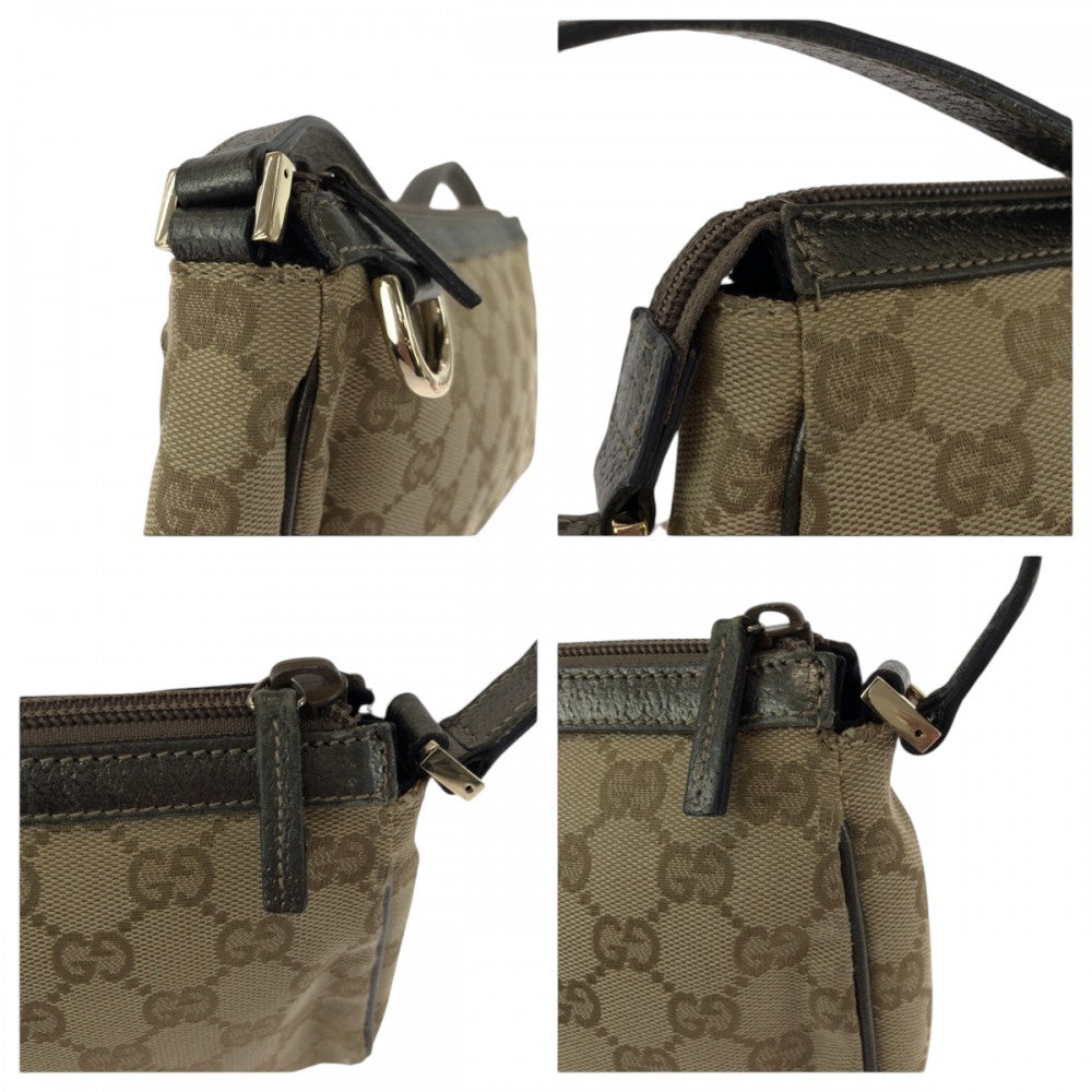 Gucci Handbag 145750 Canvas Brown Metallic Khaki Gray Gold Metal Handbag Accessory Pouch Women Used Authentic