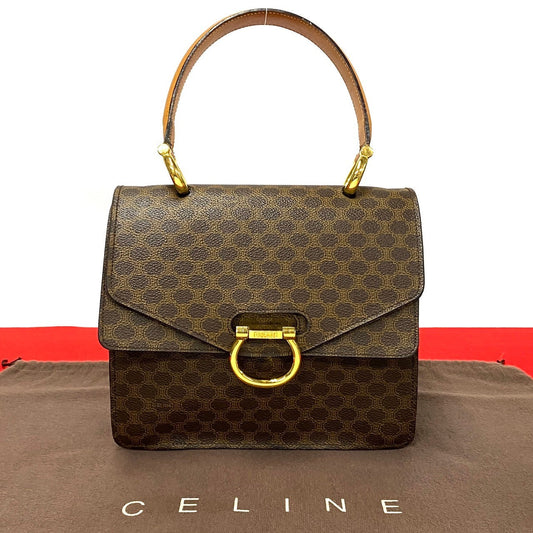 Celine Handbag Leather, Pvc Brown Macadam Blazer Pattern Gancini Metal Double Flap Women Used Authentic