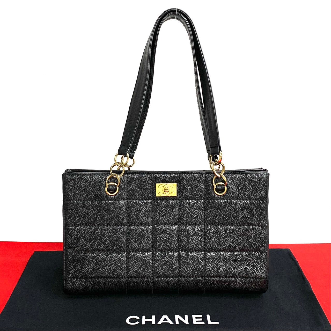 Chanel Tote Bag Matt Caviar Skin Black Coco Mark Chocolate Bar Caviar Skin Women Used Authentic