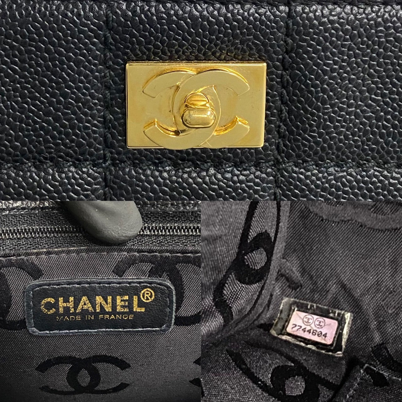 Chanel Tote Bag Matt Caviar Skin Black Coco Mark Chocolate Bar Caviar Skin Women Used Authentic