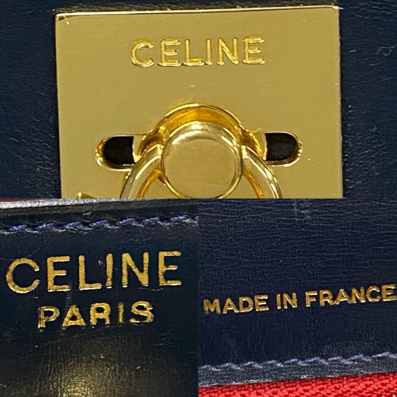 Celine Handbag Leather Navy Gancini Metal Women Used Authentic