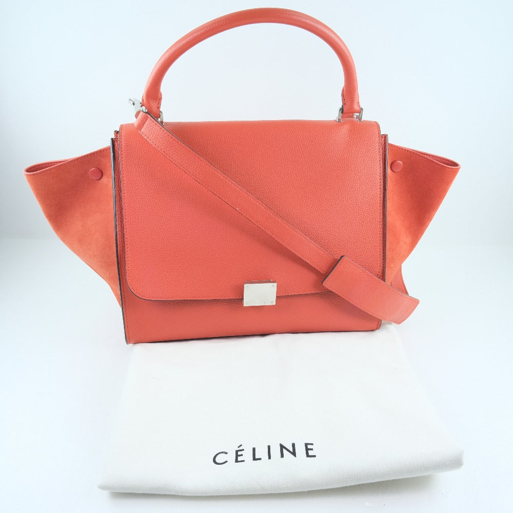 Celine Handbag 169543 Calfskin, Suede Red 2 Way Bag Trapeze Women Used Authentic