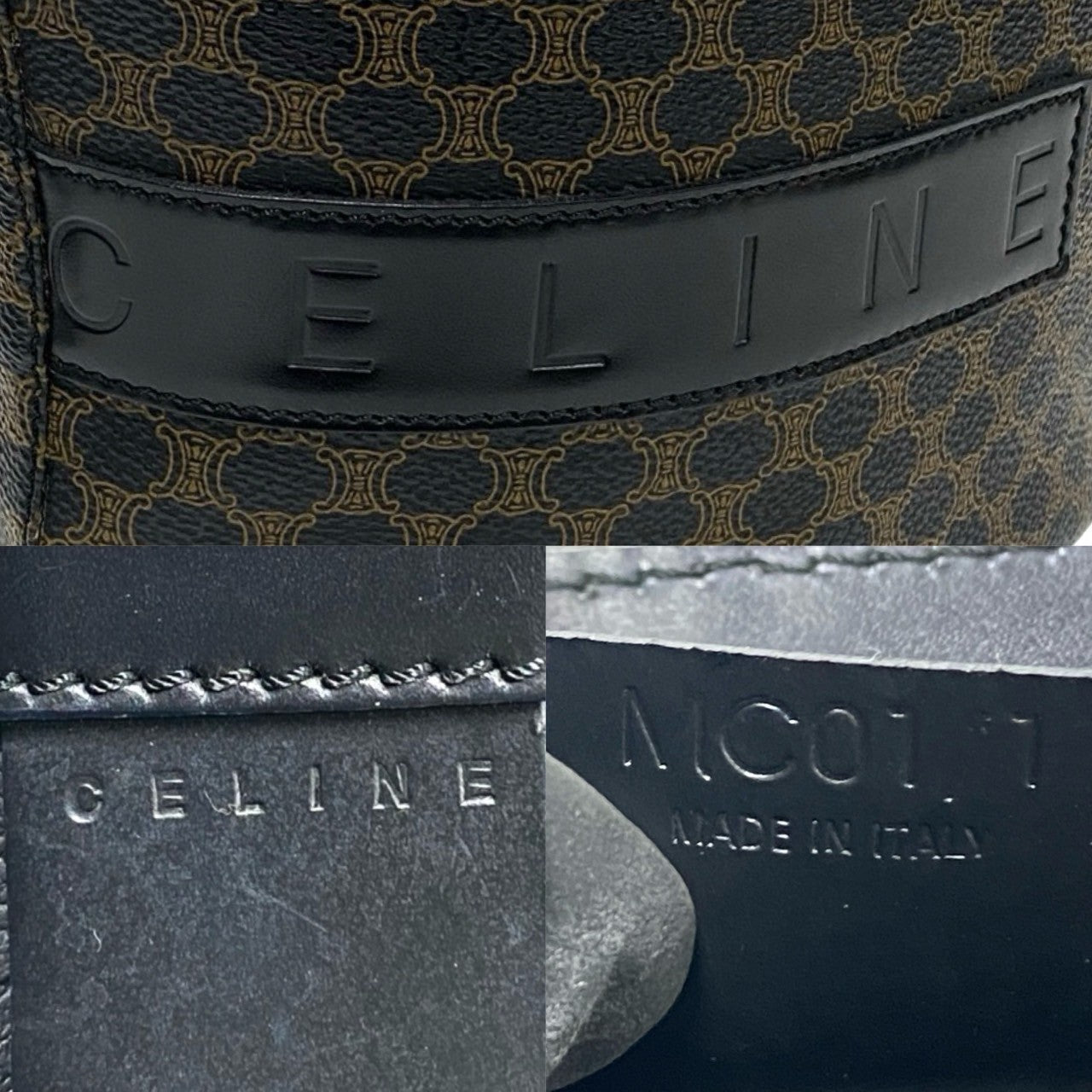 Celine Shoulder Bag Leather, Pvc Black Macadam Blason Pattern Women Used Authentic