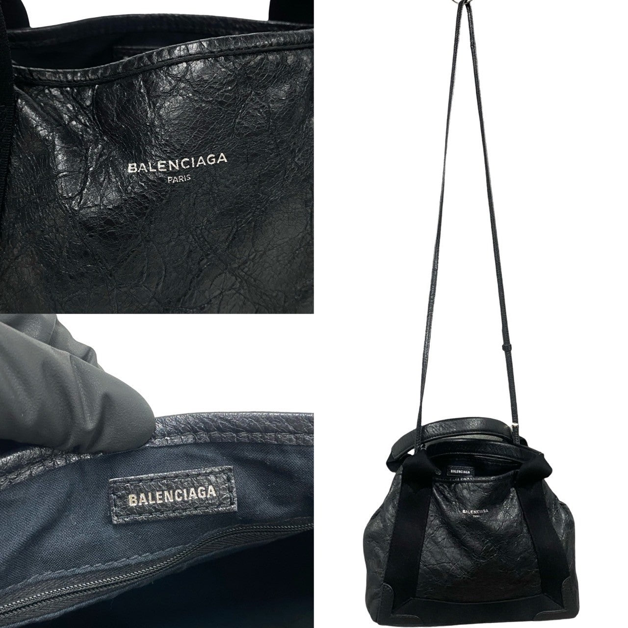 Balenciaga Shoulder Bag Leather Black Navy Kabas