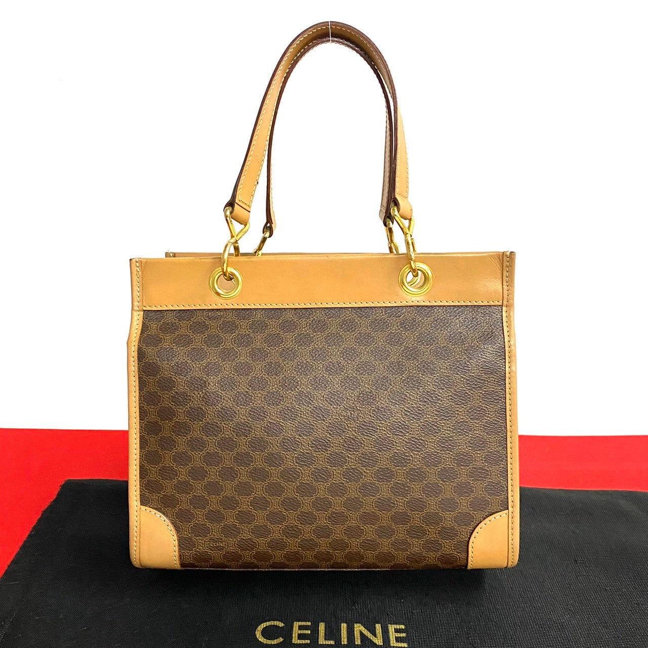 Celine Handbag Leather, Pvc Brown Macadam Blason Pattern Women Used Authentic