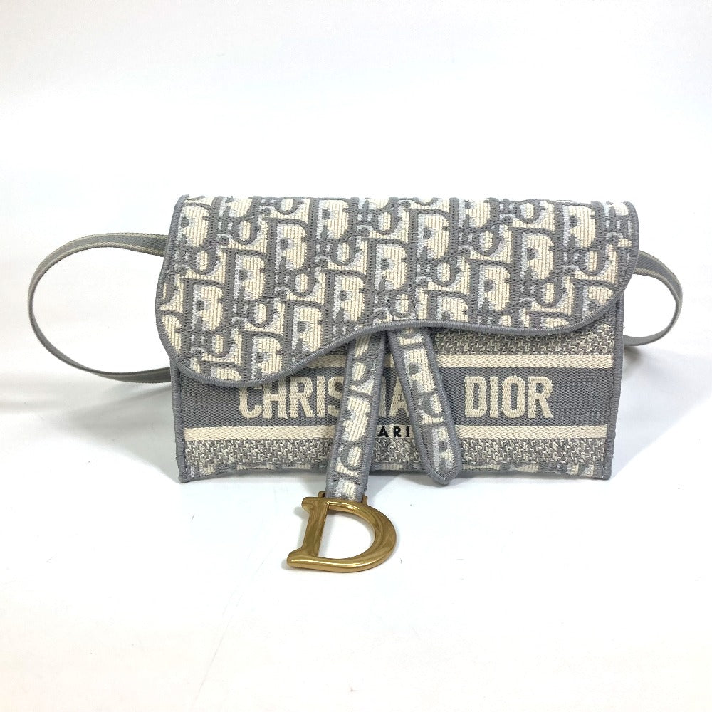 Dior Waist Bag Jacquard Gray Embroidery Oblique Saddle Saddle Slim Pouch Mens Used Authentic