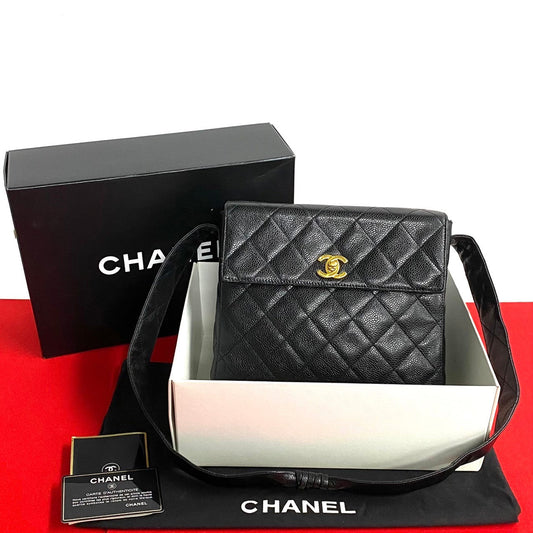 Chanel Shoulder Bag Matt Caviar Skin Black Coco Mark Caviar Skin Matrasse Women Used Authentic