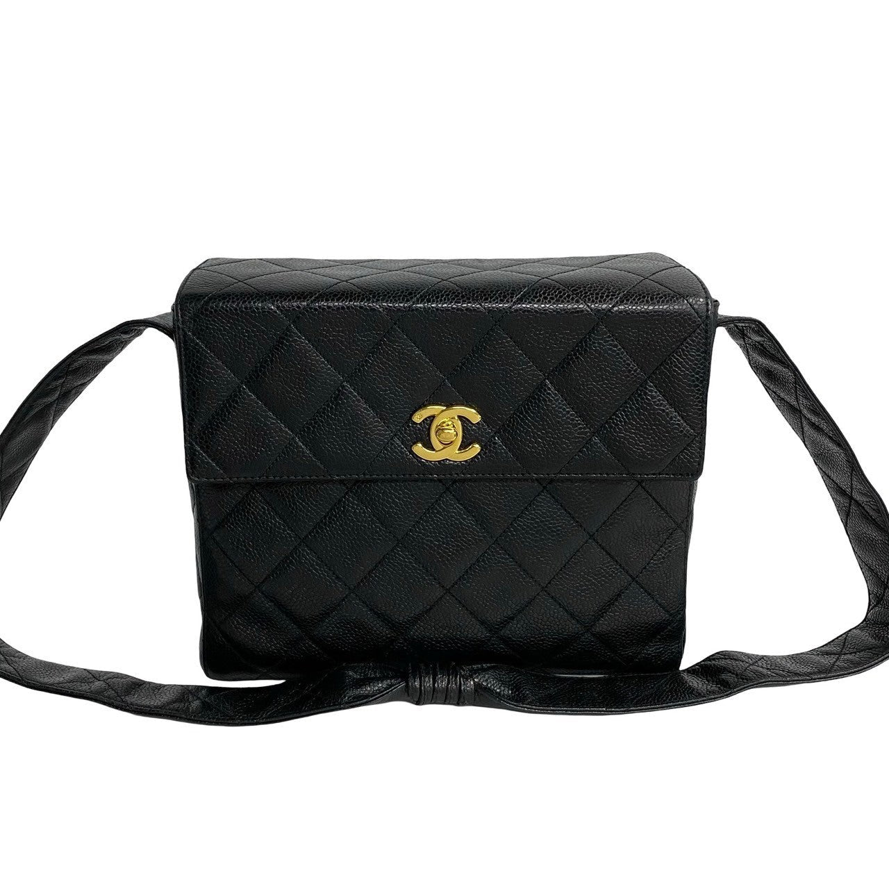 Chanel Shoulder Bag Matt Caviar Skin Black Coco Mark Caviar Skin Matrasse Women Used Authentic