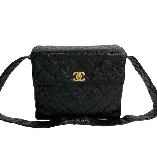 Chanel Shoulder Bag Matt Caviar Skin Black Coco Mark Caviar Skin Matrasse Women Used Authentic