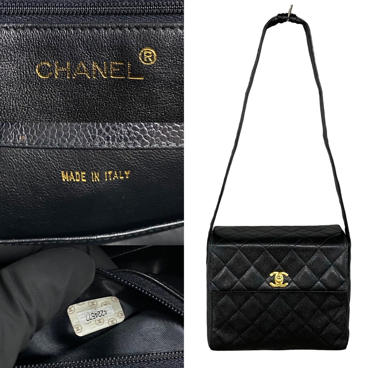 Chanel Shoulder Bag Matt Caviar Skin Black Coco Mark Caviar Skin Matrasse Women Used Authentic