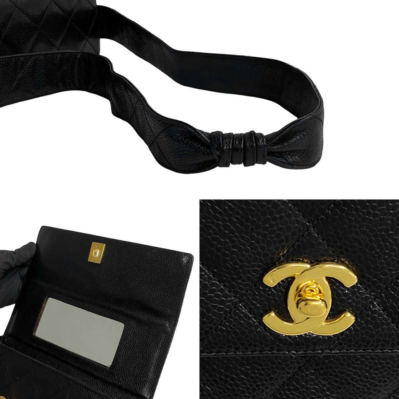 Chanel Shoulder Bag Matt Caviar Skin Black Coco Mark Caviar Skin Matrasse Women Used Authentic