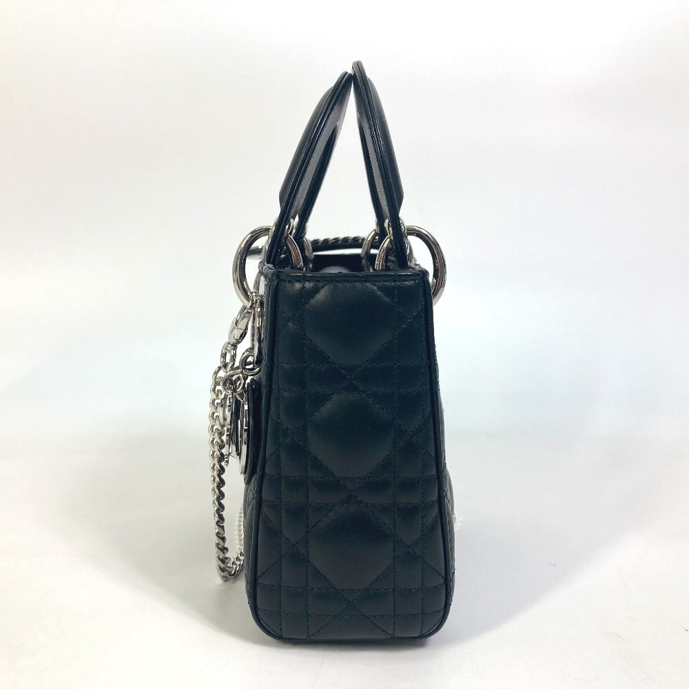 Dior Shoulder Bag Leather Black Lady Dior Cannage Mini Women Used Authentic