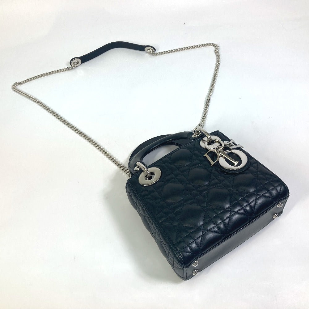 Dior Shoulder Bag Leather Black Lady Dior Cannage Mini Women Used Authentic