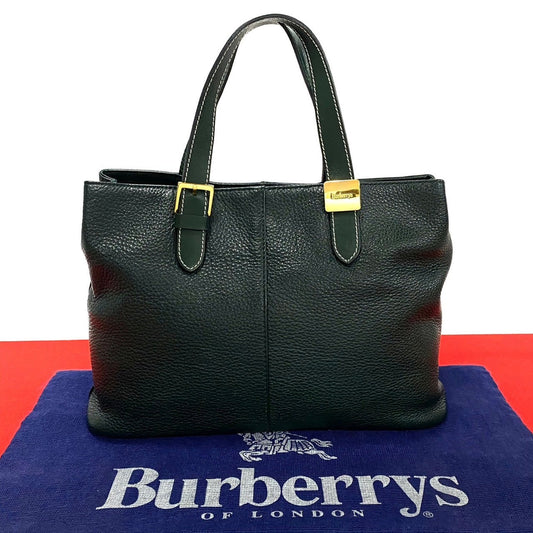 Burberry Handbag Leather Green Logo Metal Nova Check Mens(unisex) Used Authentic