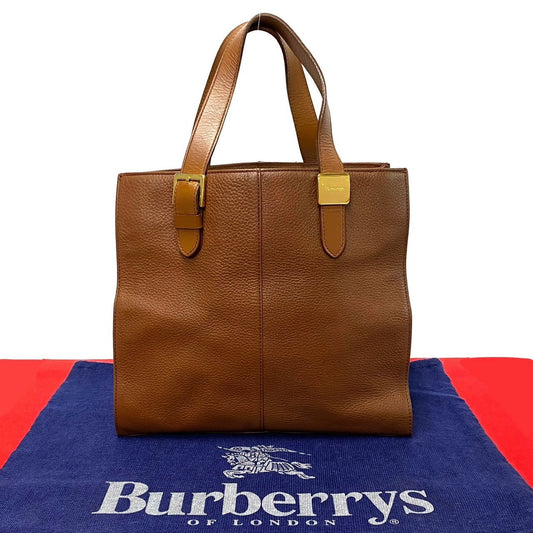 Burberrys Handbag Leather Brown Logo Metal Women Used Authentic