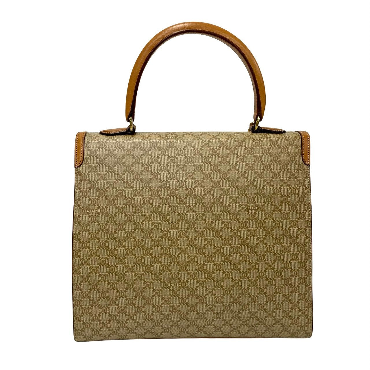 Celine Handbag Leather, Pvc Beige Macadam Blason Triomphe Pattern Logo Ring Metal Women Used Authentic