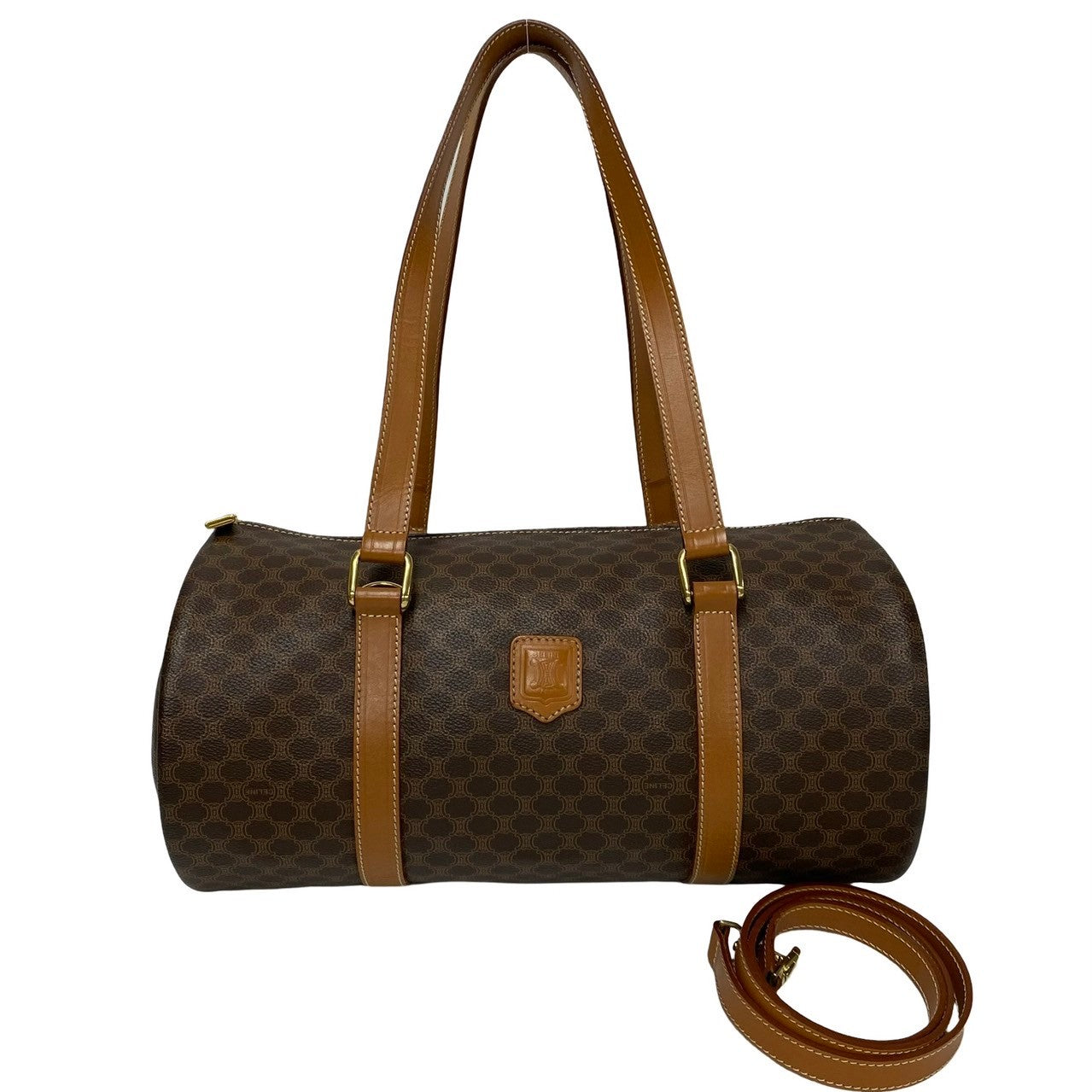 Celine Shoulder Bag Leather, Pvc Brown Macadam Blason Triomphe Pattern Women Used Authentic