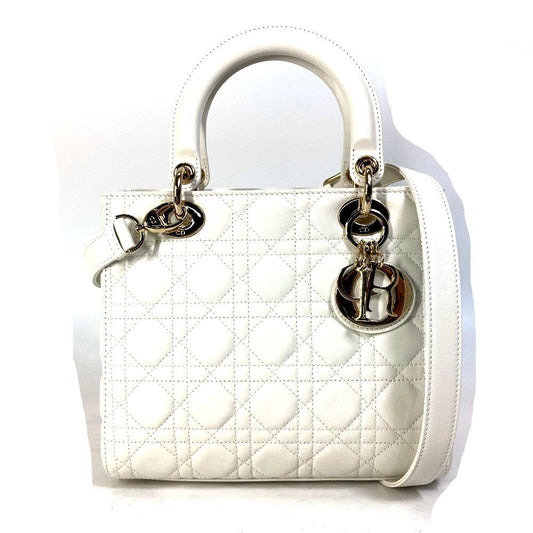 Dior Handbag M0565 Onge M030 Lambskin White Lady Dior Lady Dior Canage Women Used Authentic