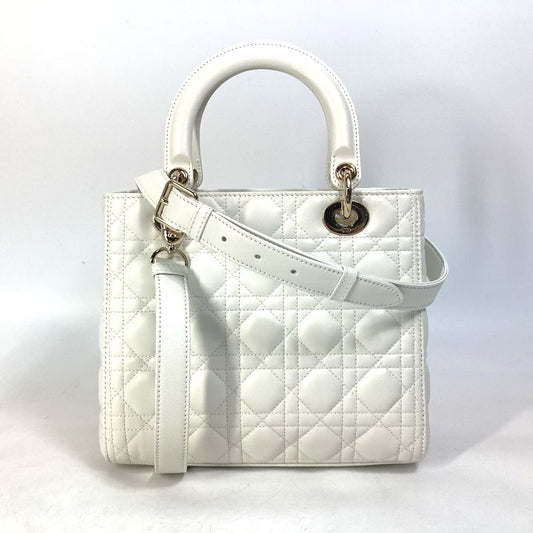 Dior Handbag M0565 Onge M030 Lambskin White Lady Dior Lady Dior Canage Women Used Authentic