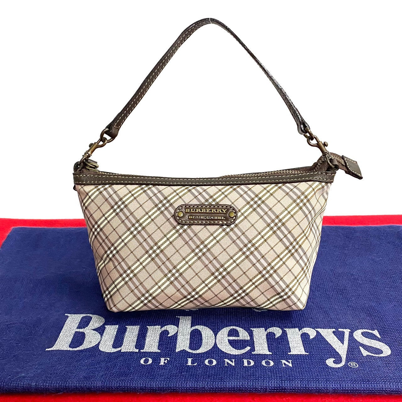 Burberry Handbag Nylon, Leather Brown Nova Check Women Used Authentic