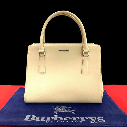 Burberry Handbag Leather White Nova Check Women Used Authentic