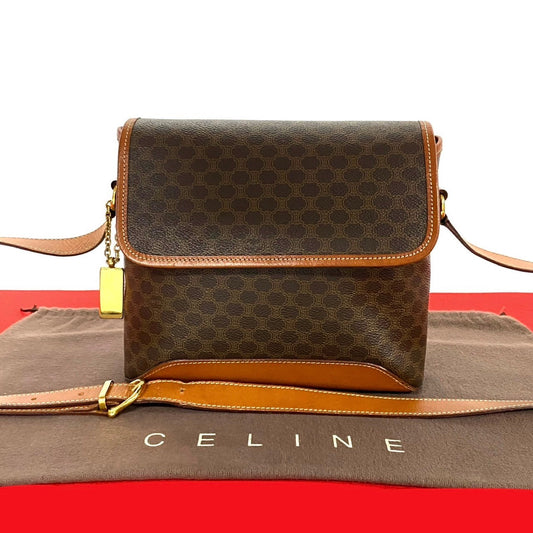 Celine Shoulder Bag Leather, Pvc Brown Macadam Blason Pattern Women Used Authentic