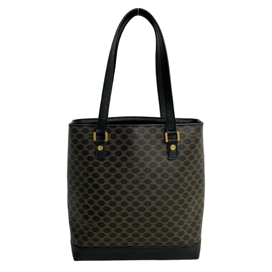 Celine Tote Bag Leather, Pvc Black Macadam Blason Triomphe Pattern Women Used Authentic