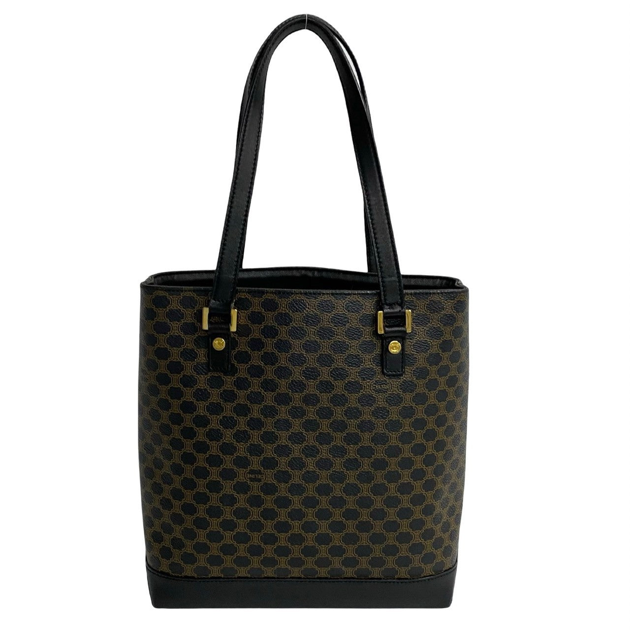 Celine Tote Bag Leather, Pvc Black Macadam Blason Triomphe Pattern Women Used Authentic