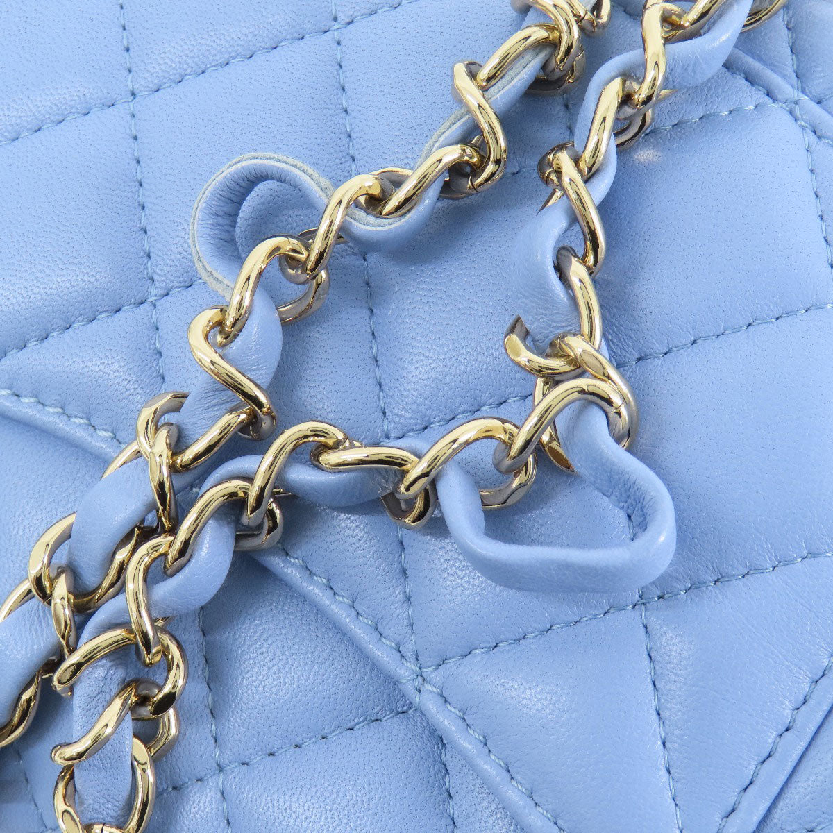 Chanel Shoulder Bag Lambskin Blue Chain Shoulder Matelasse Silver Metal Women Used Authentic