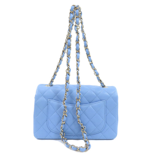 Chanel Shoulder Bag Lambskin Blue Chain Shoulder Matelasse Silver Metal Women Used Authentic