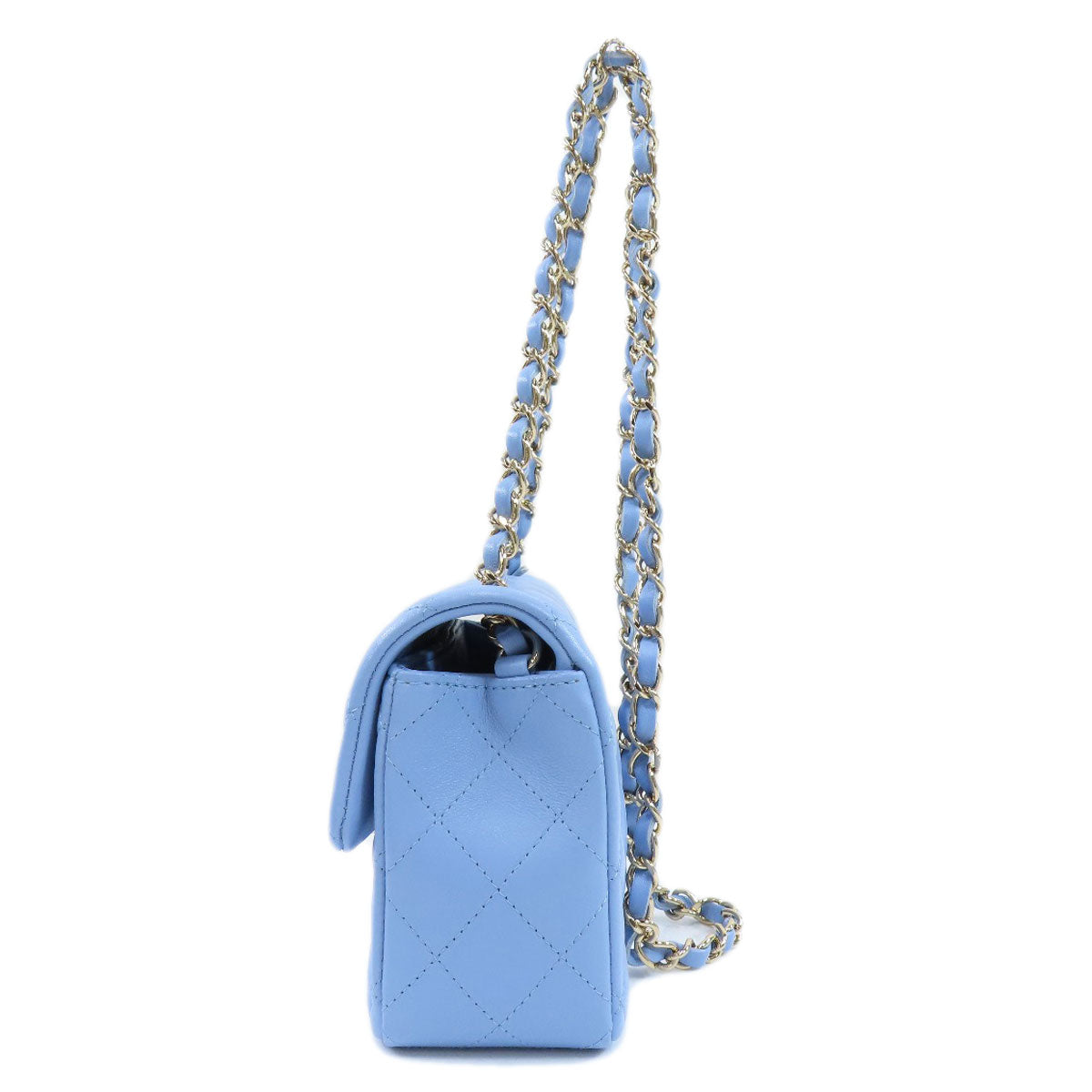 Chanel Shoulder Bag Lambskin Blue Chain Shoulder Matelasse Silver Metal