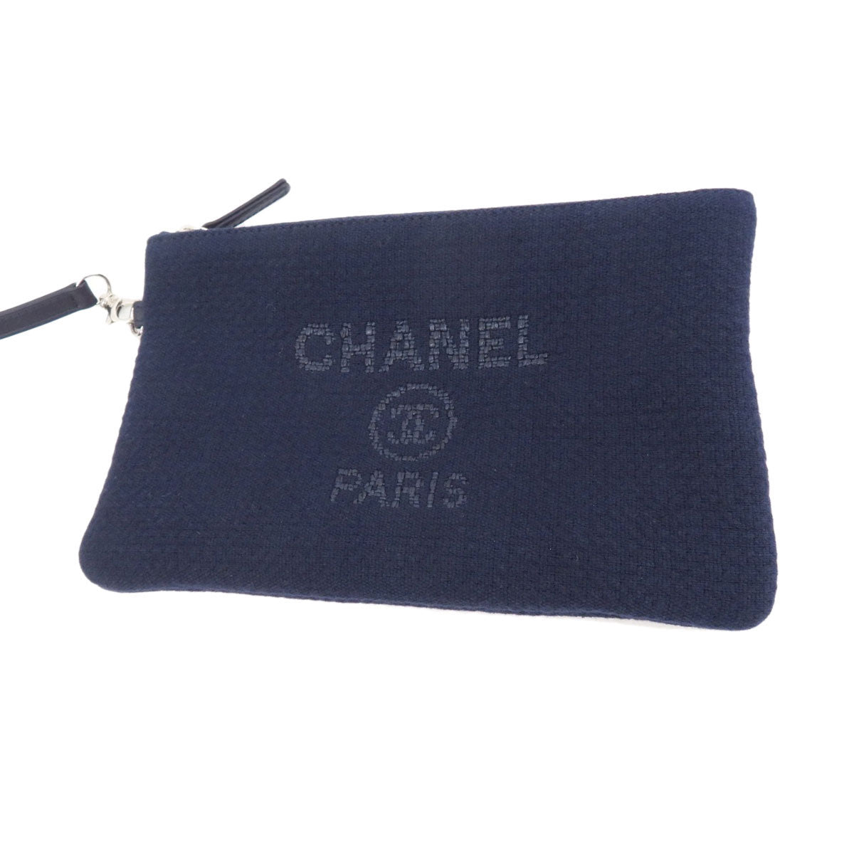 Chanel Tote Bag Canvas Navy Deauville Coco Mark Silver Metal