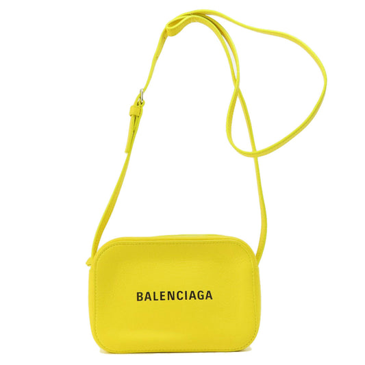 Balenciaga Shoulder Bag Leather Yellow Logo Women Used Authentic