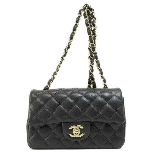 Chanel Shoulder Bag Lambskin Black Matelasse Gold Metal Women Used Authentic