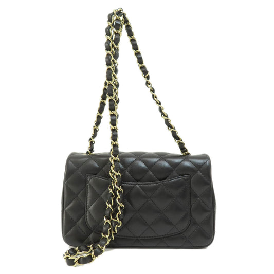 Chanel Shoulder Bag Lambskin Black Matelasse Gold Metal Women Used Authentic