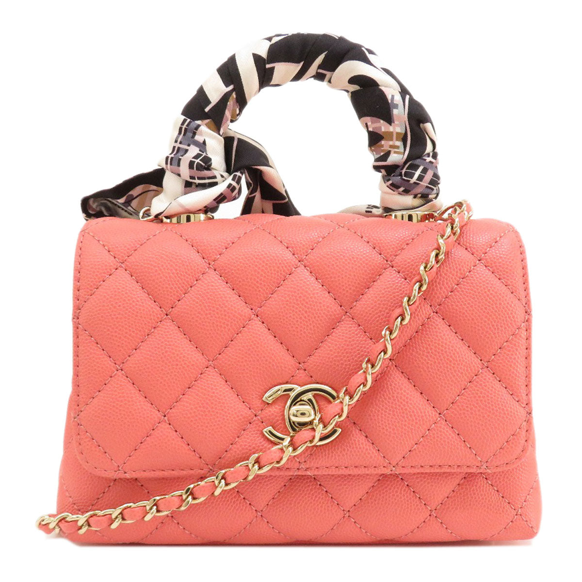 Chanel Handbag Caviar Skin Pink Matelasse Gold Metal 2 Way