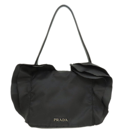 Prada Handbag Nylon Black Frill Women Used Authentic