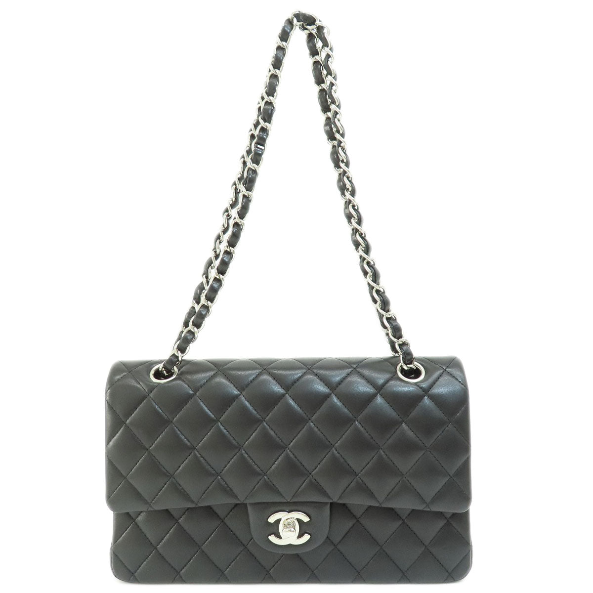 Chanel Shoulder Bag Lambskin Black Chain Shoulder Matelasse Silver Metal Women Used Authentic