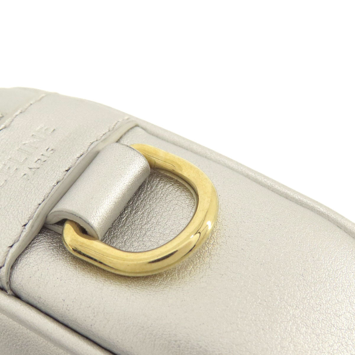 Celine Shoulder Bag Leather Silver Long Shoulder