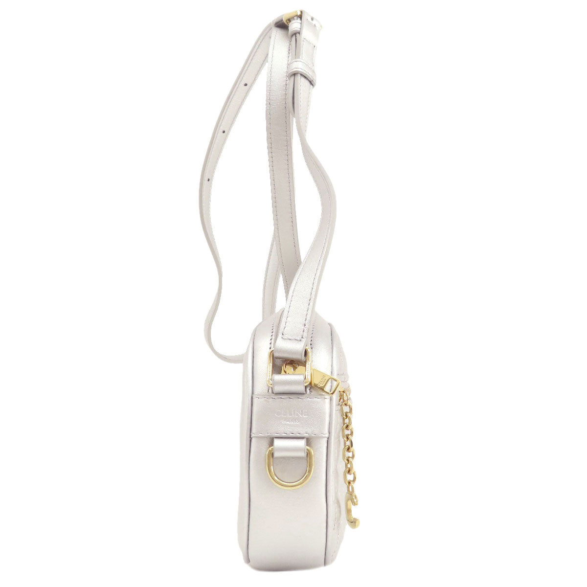 Celine Shoulder Bag Leather Silver Long Shoulder