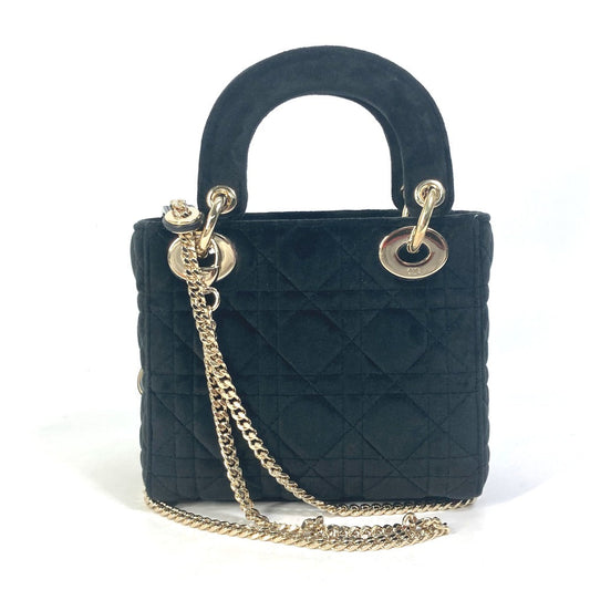 Dior Handbag Velor / Leather Black Lady Dior Chain Lady Dior Cannage Mini Women Used Authentic