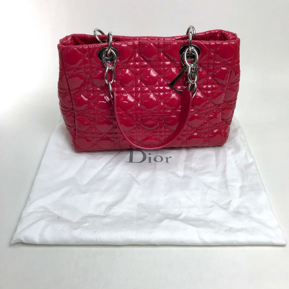 Dior Handbag M0955 Pvr Patent Leather Pink Type Cannage Soft Enamel Lady Dior Women Used Authentic