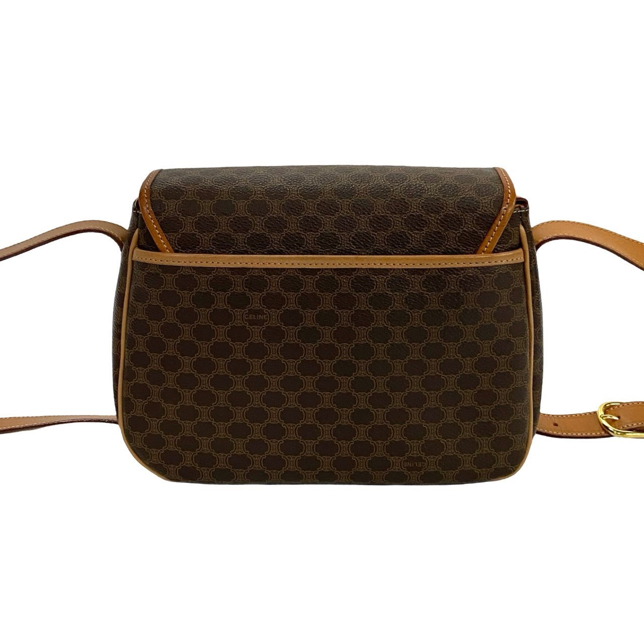 Celine Shoulder Bag Leather, Pvc Brown Macadam Blazon Pattern Triomphe Logo Women Used Authentic