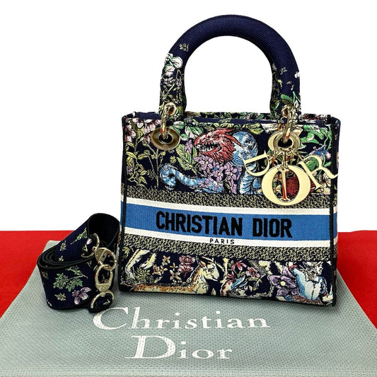 Dior Shoulder Bag Canvas Blue Canage Lady Dior Women Used Authentic